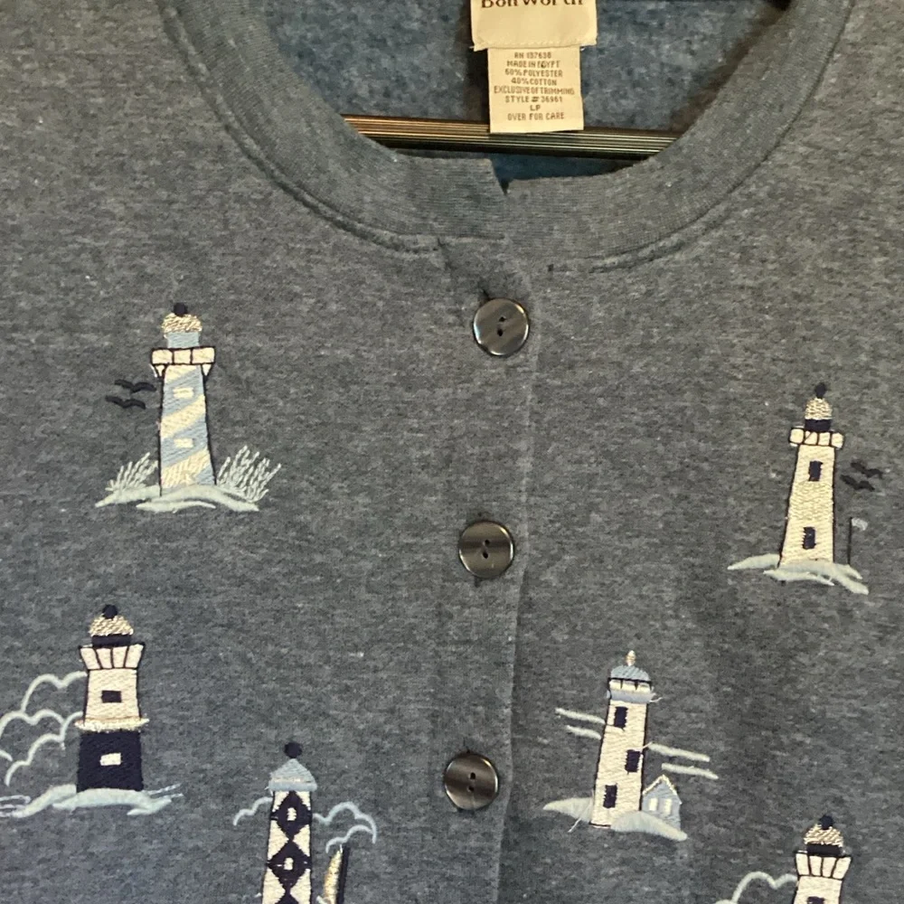BonWorth Blue Lighthouse Button Up Cardigan - Picture 3 of 4